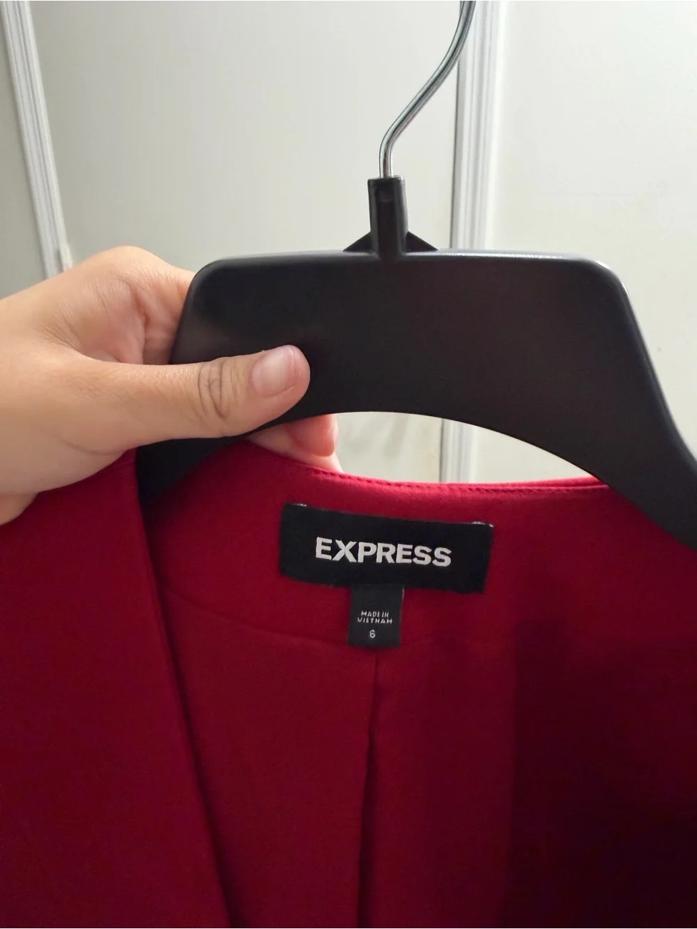 Express Red Open Front Cropped Blazer with Zip Pockets